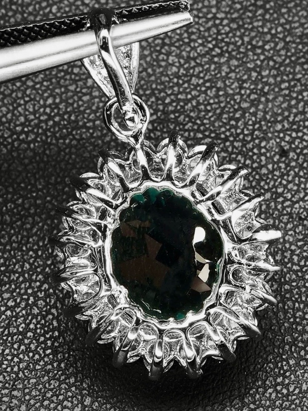 15ct Tourmaline & Sapphire Pendant Necklace .925 Sterling Silver 18" Box chain - Picture 6 of 9